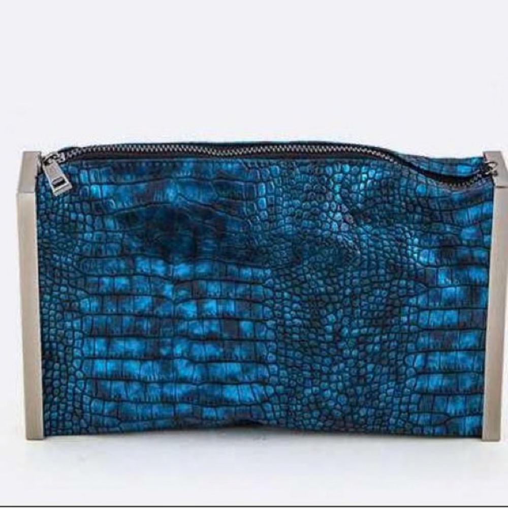 Blue Crocodile Pattern Clutch